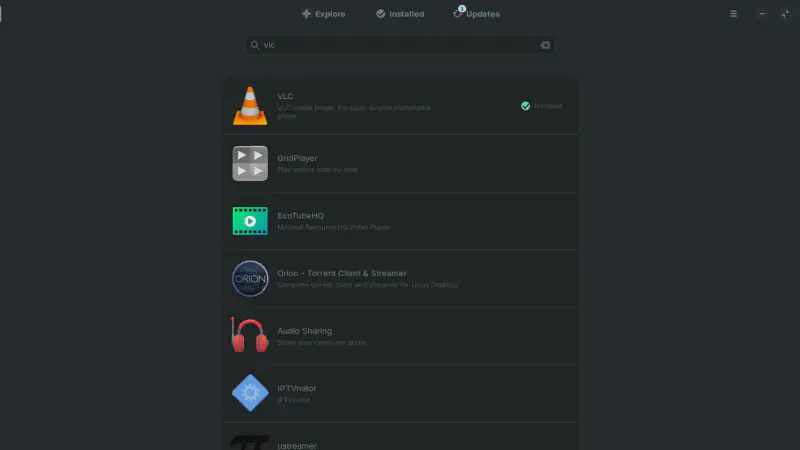 Linux software store with applications available for installation